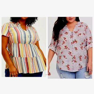Torrid Bundle of 2 Flowy Boho Rayon Popover Peasant Tunic Tops Size 3X